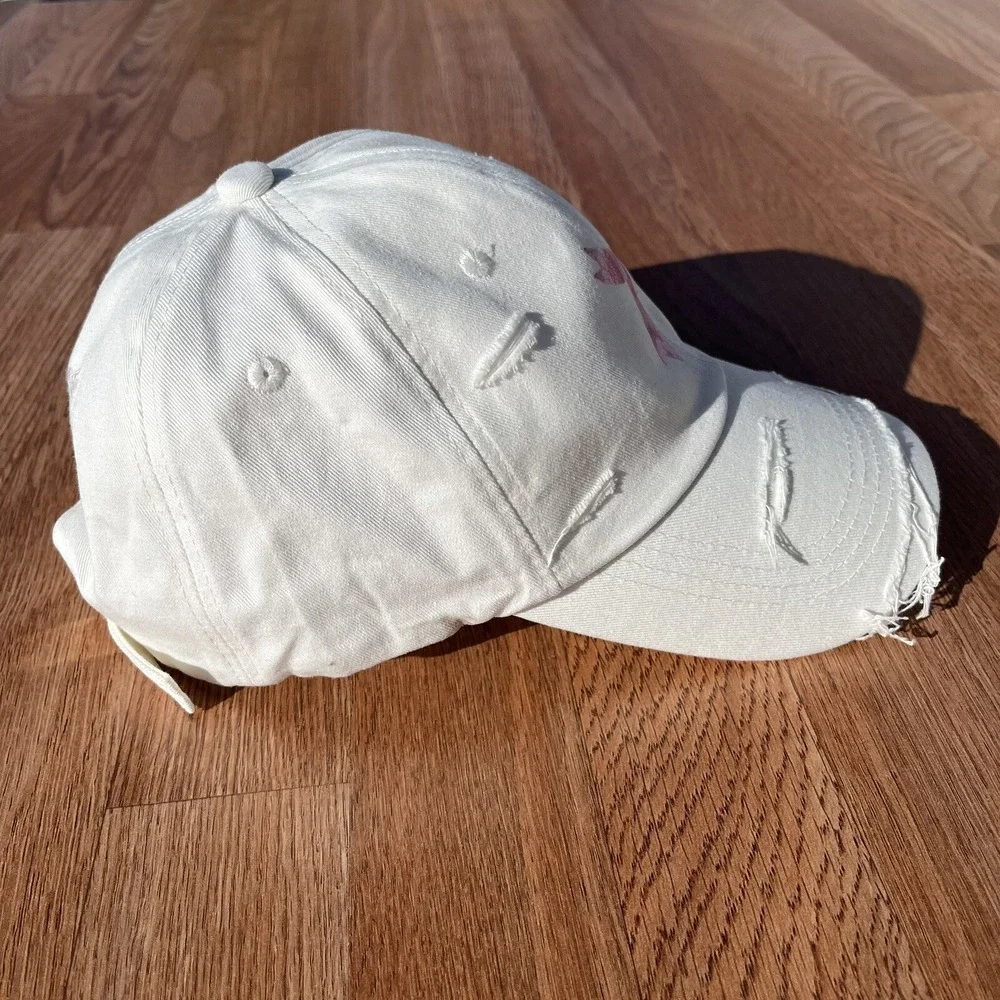 Breast Cancer Awareness Women's Hat Cap White Distressed‎ Adjustable NEW